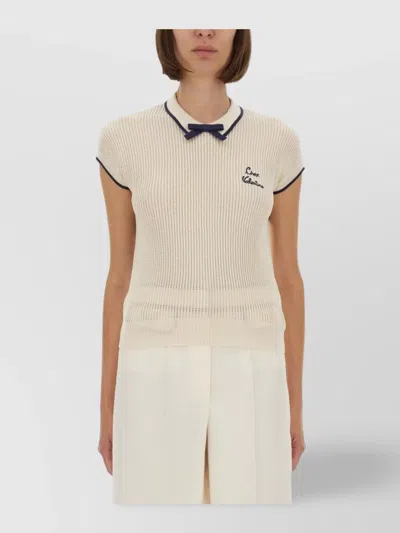 Valentino Cotton Tops With Bow Detail And Cap Sleeves In Neutral