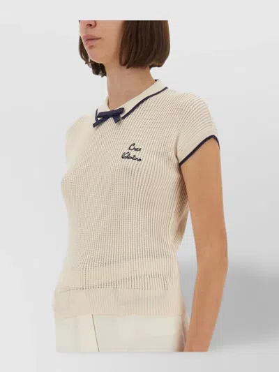 Valentino Cotton Tops With Bow Detail And Cap Sleeves In Neutral