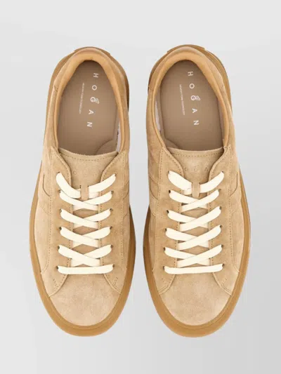 Hogan Suede Round Toe Rubber Sole Sneakers In Multi