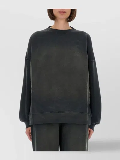 Golden Goose Longline Crewneck Cotton Sweatshirt With Star Accents In Black