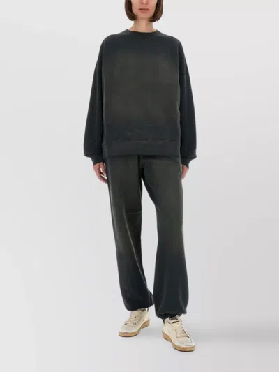 Golden Goose Longline Crewneck Cotton Sweatshirt With Star Accents In Black