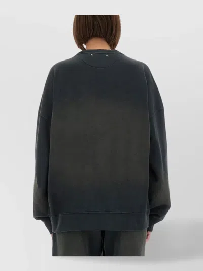 Golden Goose Longline Crewneck Cotton Sweatshirt With Star Accents In Black