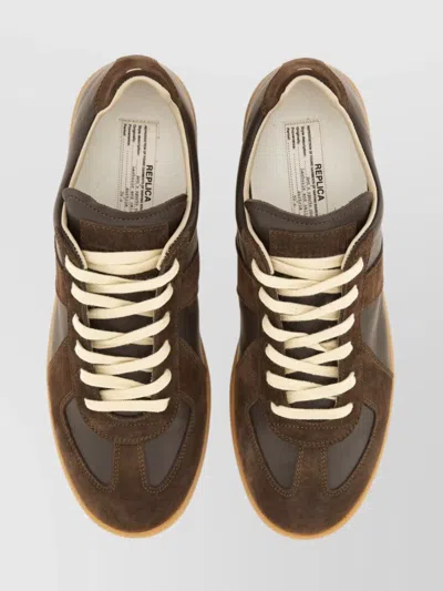 Maison Margiela Low-top Sneakers Featuring Suede Panels In Brown
