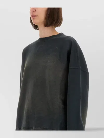 Golden Goose Longline Crewneck Cotton Sweatshirt With Star Accents In Black