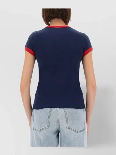 Valentino Crew Neck Cotton T-shirt With Contrast Trim In Blue