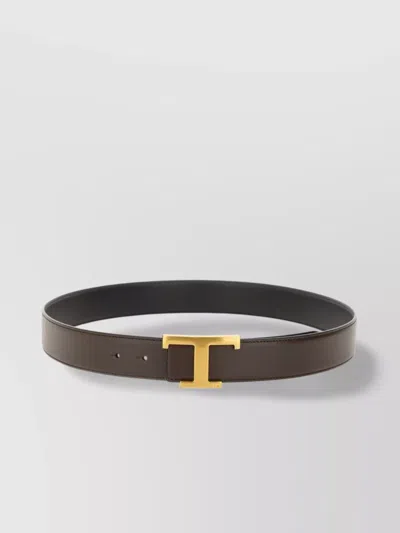 Tod's Adjustable Smooth Finish Gold-tone Buckle Belt In Brown