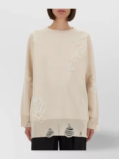 Mm6 Maison Margiela Mm6 By Maison Margiela Oversized Mesh Sweater With Worn Effect Details In Neutral