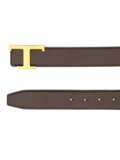 Tod's Adjustable Smooth Finish Gold-tone Buckle Belt In Brown