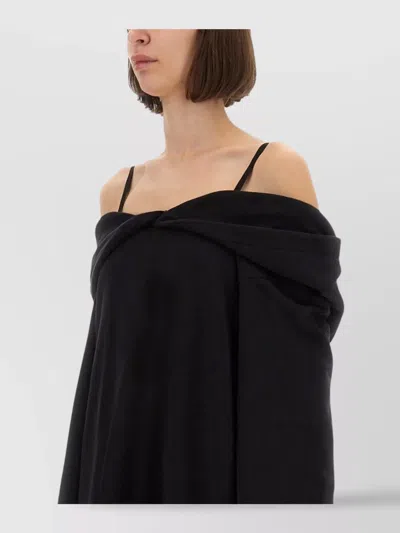 Mm6 Maison Margiela Mm6 By Maison Margiela Off-shoulder Black Sweatshirt Dress With Cozy Hood In Blue