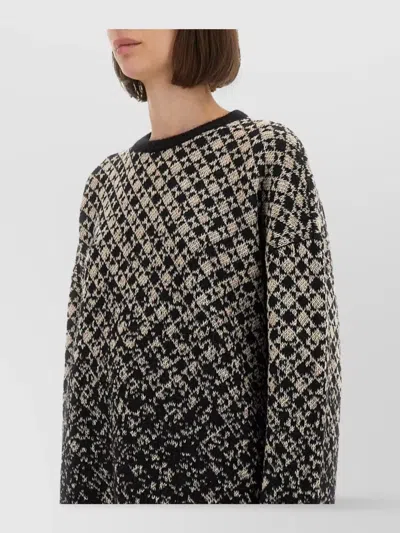 Mm6 Maison Margiela Checkered Pattern Crew Neck Knitwear In Black