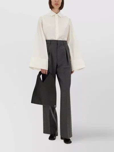 Mm6 Maison Margiela Long Sleeve Pointed Collar Wide Cuffs Top In White