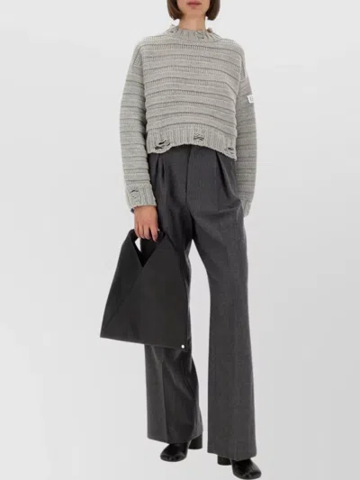Mm6 Maison Margiela Distressed Knit Crew Neck Sweater In Gold