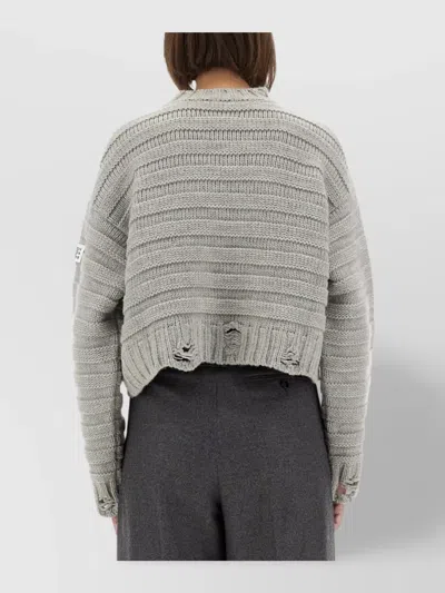 Mm6 Maison Margiela Distressed Knit Crew Neck Sweater In Gold