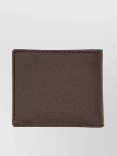 Tod's Leather Wallet Bi-fold Metal Logo In Brown