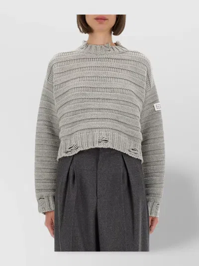 Mm6 Maison Margiela Distressed Knit Crew Neck Sweater In Gold