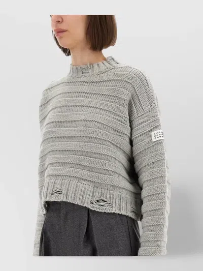 Mm6 Maison Margiela Distressed Knit Crew Neck Sweater In Gold