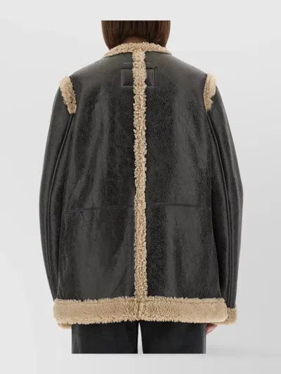 Mm6 Maison Margiela Mm6 By Maison Margiela Textured Black Shearling Jacket With Plush Trim In Black
