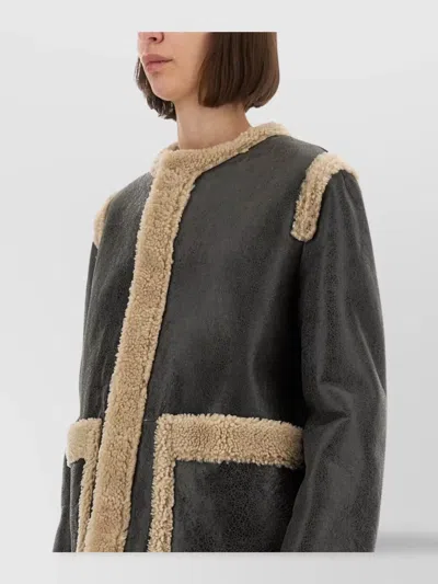 Mm6 Maison Margiela Mm6 By Maison Margiela Textured Black Shearling Jacket With Plush Trim In Black