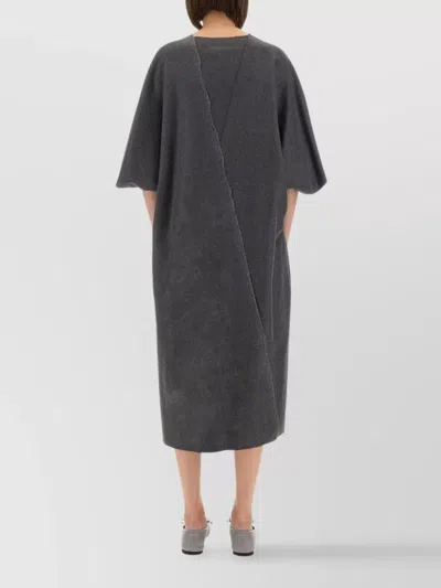 Mm6 Maison Margiela V-neckline Midi Dress Asymmetric Seam In Black