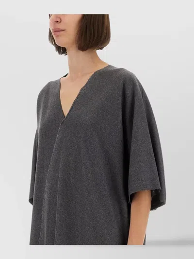 Mm6 Maison Margiela V-neckline Midi Dress Asymmetric Seam In Black