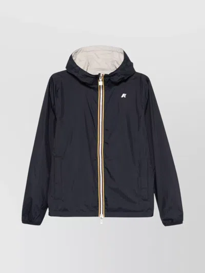 K-way Double Hooded Reversible Waterproof Lightweight Jacket In Blue