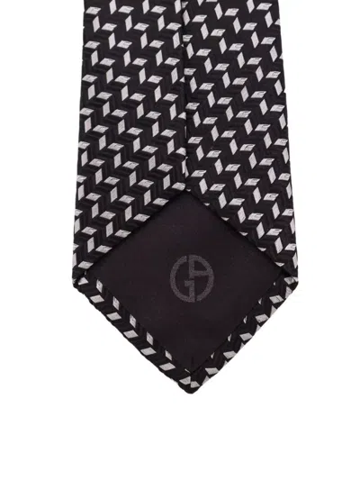 Giorgio Armani Silk Jacquard Tie Monogram Detail In Black