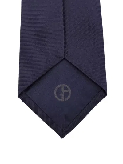 Giorgio Armani Silk Tie With 8cm Width And Monogram Detail In Blue