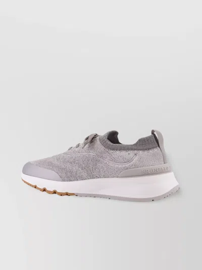 Brunello Cucinelli Knit Low-top Fabric Sneakers In Gray