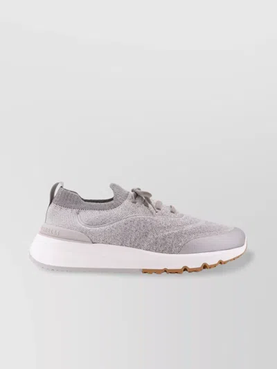 Brunello Cucinelli Knit Low-top Fabric Sneakers In Gray