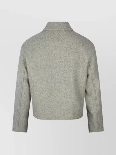 Jil Sander Collared Long Sleeve Textured Fabric Jacket In Gray
