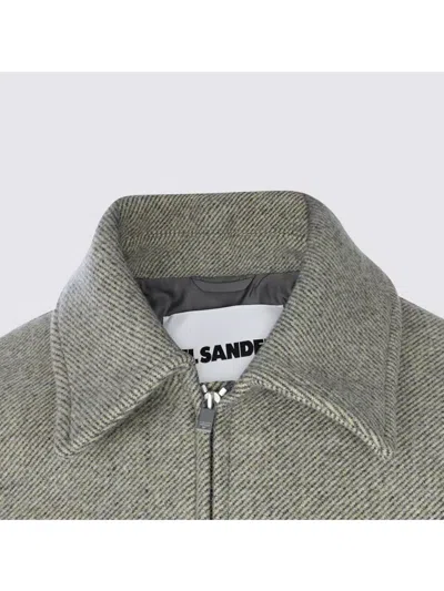 Jil Sander Collared Long Sleeve Textured Fabric Jacket In Gray