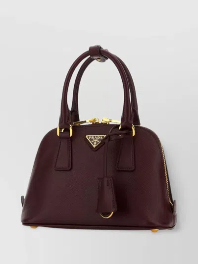 Prada Leather Handbag With Gold-tone Hardware And Top Handles