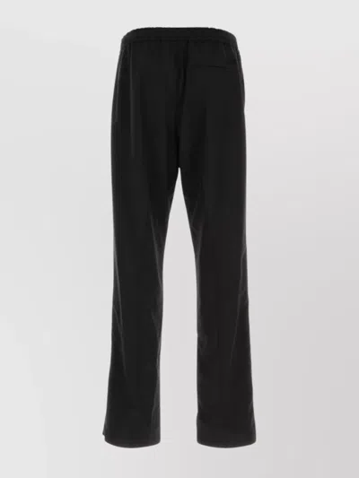 Ferragamo Trousers Wool Blend Elastic Waistband In Black