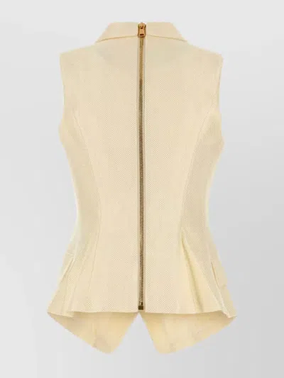 Balmain Jacquard Vest With Flap Pockets And Gold-tone Buttons In Yellow