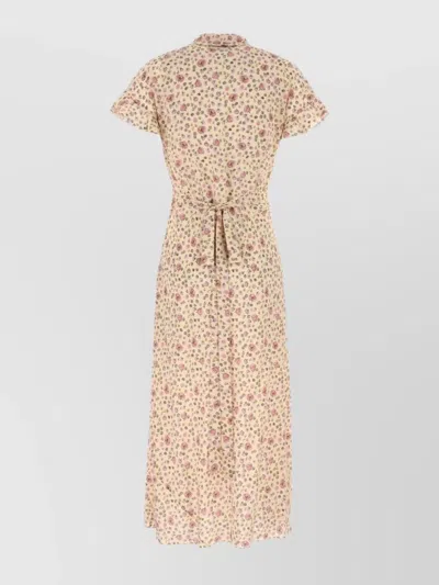 Miu Miu Silk Dress With Floral Pattern And Tie Waist In Neutral