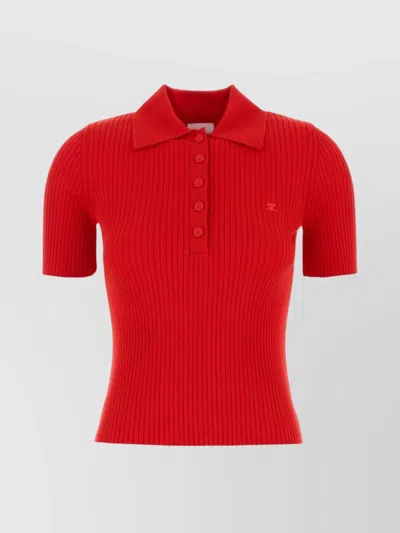 Courrèges Courreges Red Viscosa Blend Polo Shirt In Red
