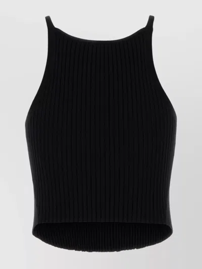 Courrèges Sleeveless Ribbed Cropped Knit Tank Top In Black