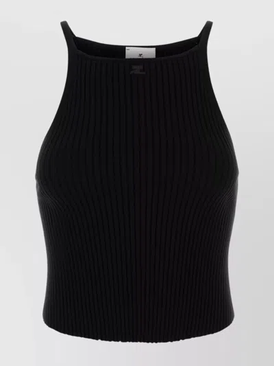 Courrèges Sleeveless Ribbed Cropped Knit Tank Top In Black