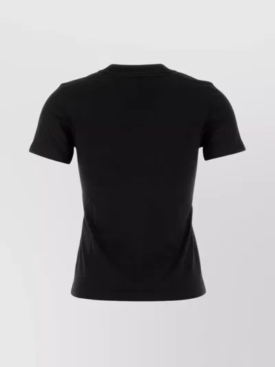 Moncler Women Black T-shirt With Rhinestone Logo In Cotton Woman In Black