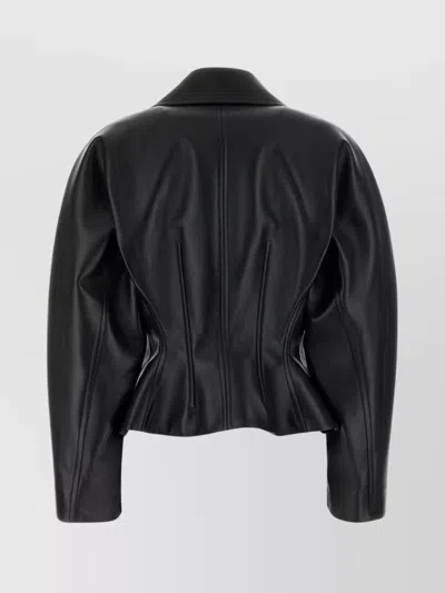 Bottega Veneta Leather Jacket With Collared Neck And Structured Silhouette In Black