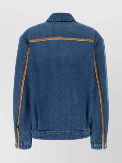 Miu Miu Denim Jacket With Contrast Trim And Pockets In Blue