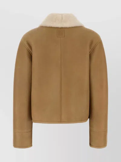 Loewe Shearling Jacket With Faux Fur Collar In Brown