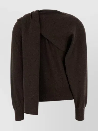 Ferragamo Cashmere Cardigan With Attached Scarf Detail In Brown
