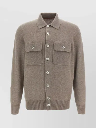 Brunello Cucinelli Cashmere Collared Design Cardigan In Neutral