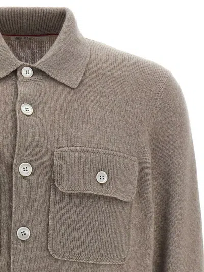 Brunello Cucinelli Cashmere Collared Design Cardigan In Neutral