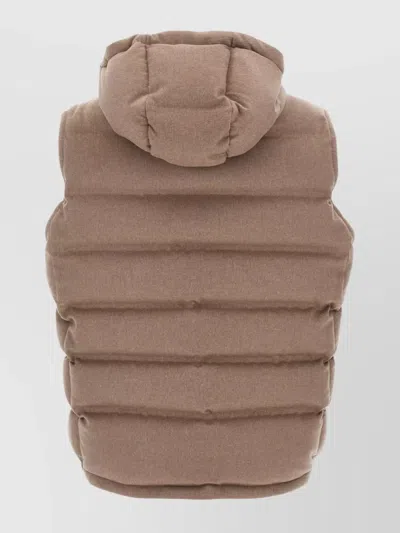 Brunello Cucinelli Men Sleeveless Wool Down Jacket With Detachable Hood In Brown