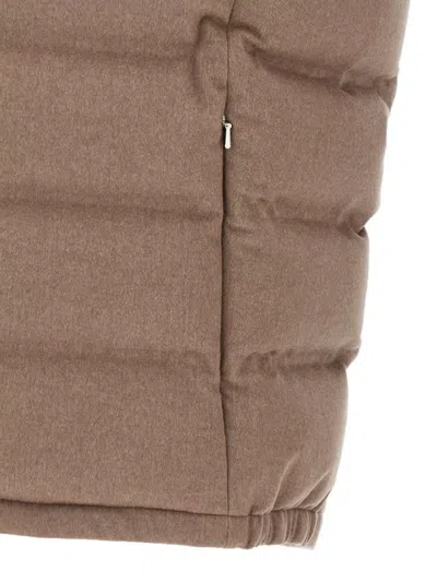 Brunello Cucinelli Men Sleeveless Wool Down Jacket With Detachable Hood In Brown
