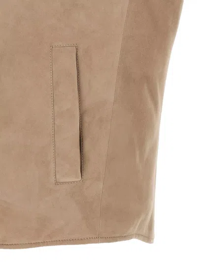 Brunello Cucinelli Beige Suede Sleeveless Down Jacket In Neutral