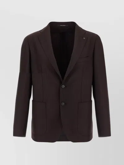 Tagliatore Square Pattern Blazer With Lapel And Pockets In Brown