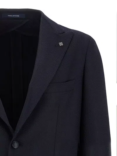 Tagliatore Square Pattern Blazer With Multiple Pockets In Black